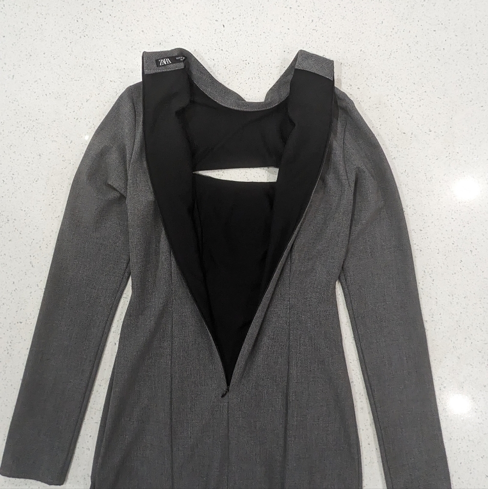 Zara gray front chest cut out Houndstooth sheath mini dress long sleeves size S - Picture 9 of 12